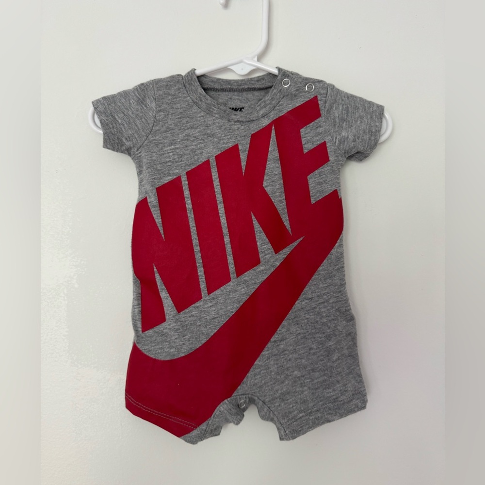 Nike Logo Romper Baby Boys Newborn Gray & Red One Piece